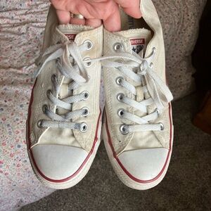Converse Low Top Sneakers in Cream with Red Trim